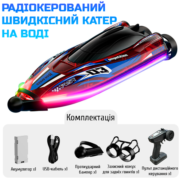 Радиоуправляемая скоростная лодка JJRC 2.4GHz | Бесколлекторные моторы, LED-подсветка и влагозащита 1000251 фото