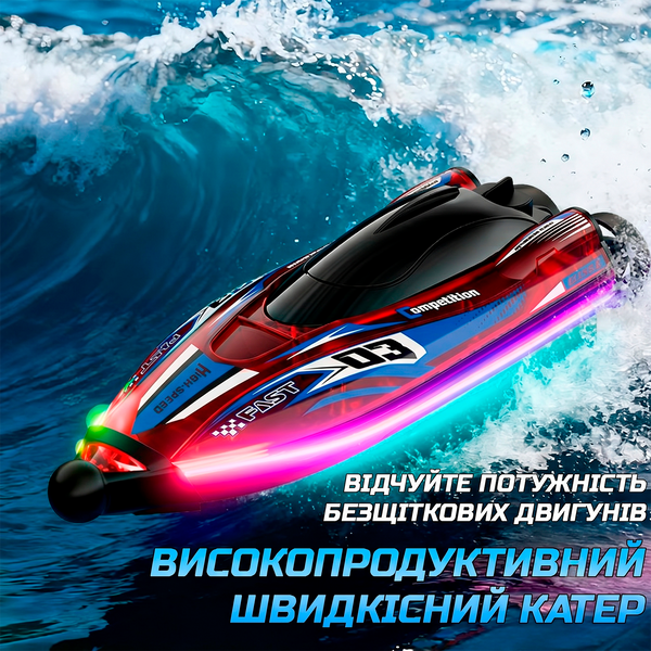 Радиоуправляемая скоростная лодка JJRC 2.4GHz | Бесколлекторные моторы, LED-подсветка и влагозащита 1000251 фото