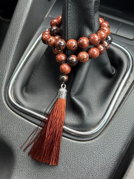 Четки из натурального камня Обсидиан Золотой лебедь 33 бусины 1000220-10 фото