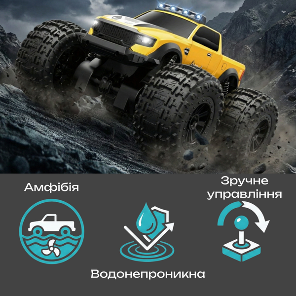 Машинка-амфибия на пульте управления JJRC C8816 Amphibious Off-Road Car 4WD (29 см) &ndash; Водонепроницаемый джип с пропорциональным управлением Желтый цвет 1000243 фото